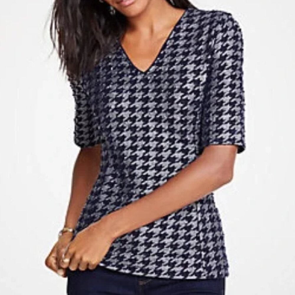 Ann Taylor Chic Houndstooth and Sequin V-Neck Top